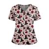 Women's V Neck Short Sleeve Medical Scrub Top with Double Pockets Side Slit Hem Halloween Print Nurse Uniform Shirt