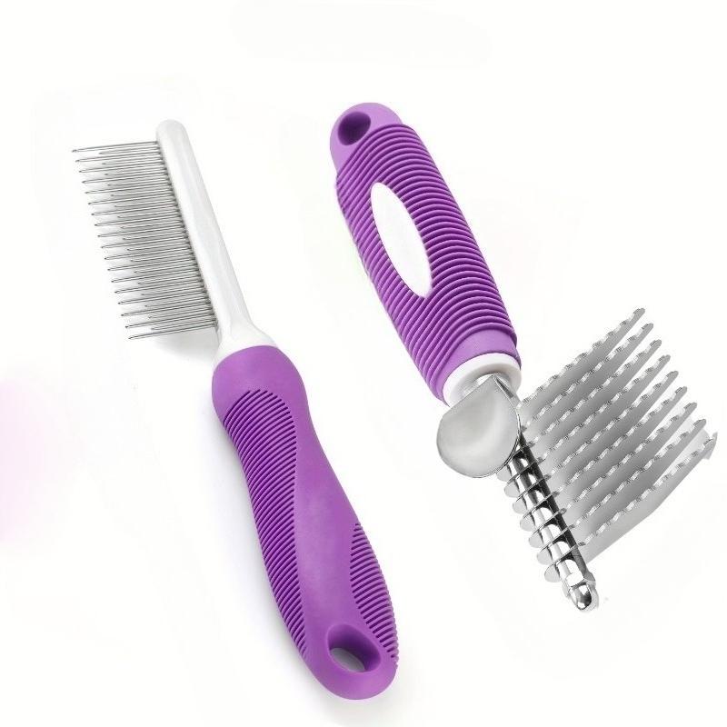 

2pcs Cat & Dog Grooming Brush Set, Deshedding Tool with Dual Stainless Steel Teeth for Detangling & Removing Loose Undercoat Fur