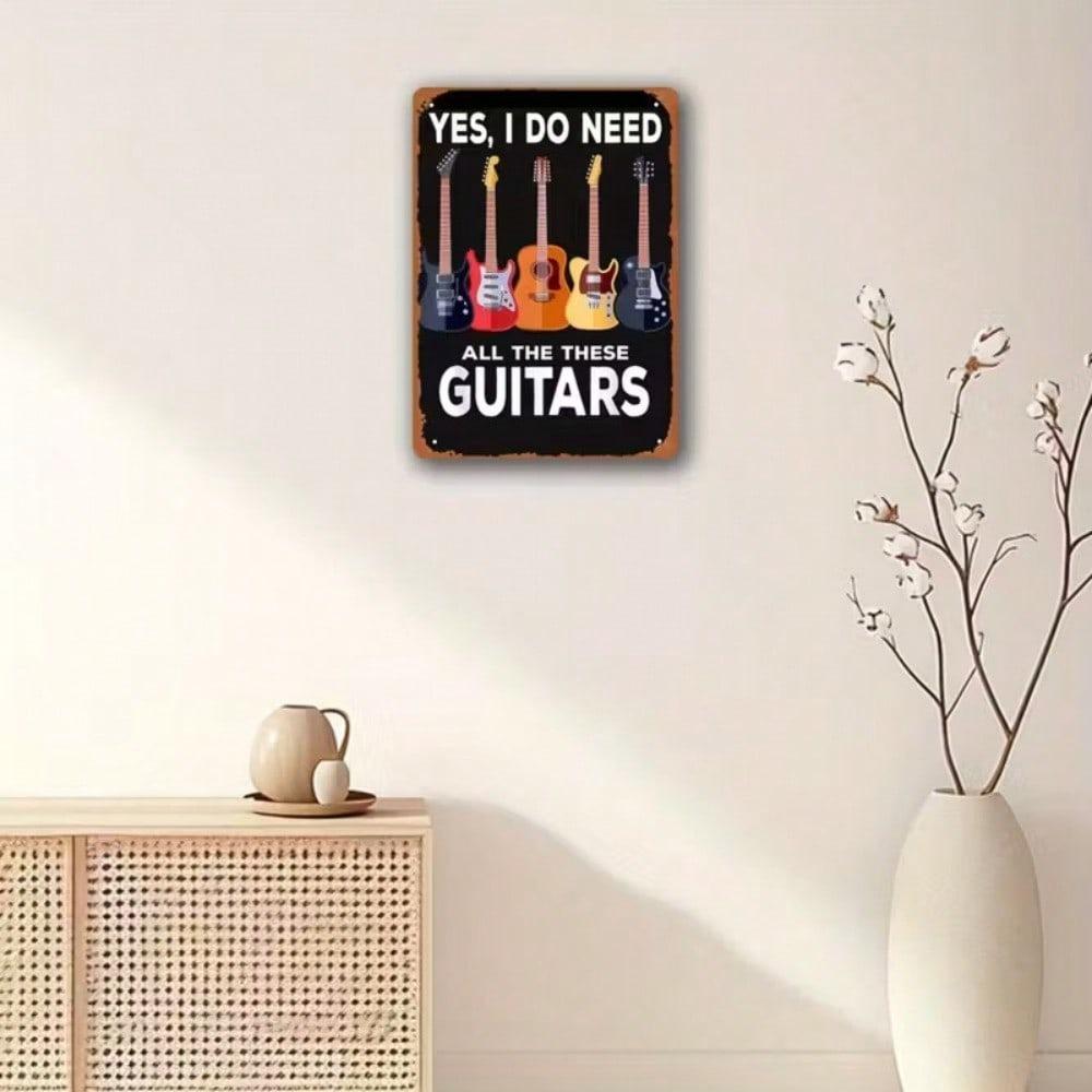 Vintage Guitar Metal Sign 8x12 Inch Retro Music Wall Decor Rock Band Man Cave