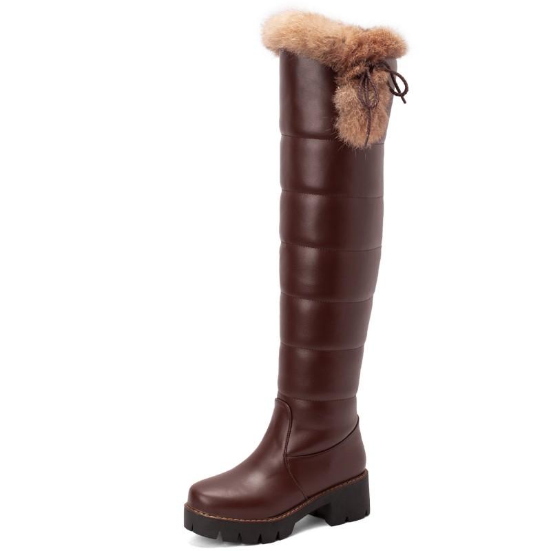 

Warm Fur Plush Snow Boots Women Winter Shoes Platform Over High Knee Boots Waterproof Comfortable Female Black Brown Rain Shoes 34 коричневий