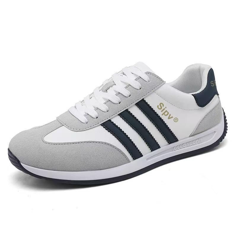 Letní látkové prodyšné a všestranné, módní měkké podrážky, protiskluzové třípáskové malé bílé boty, pánská athleisure obuv
