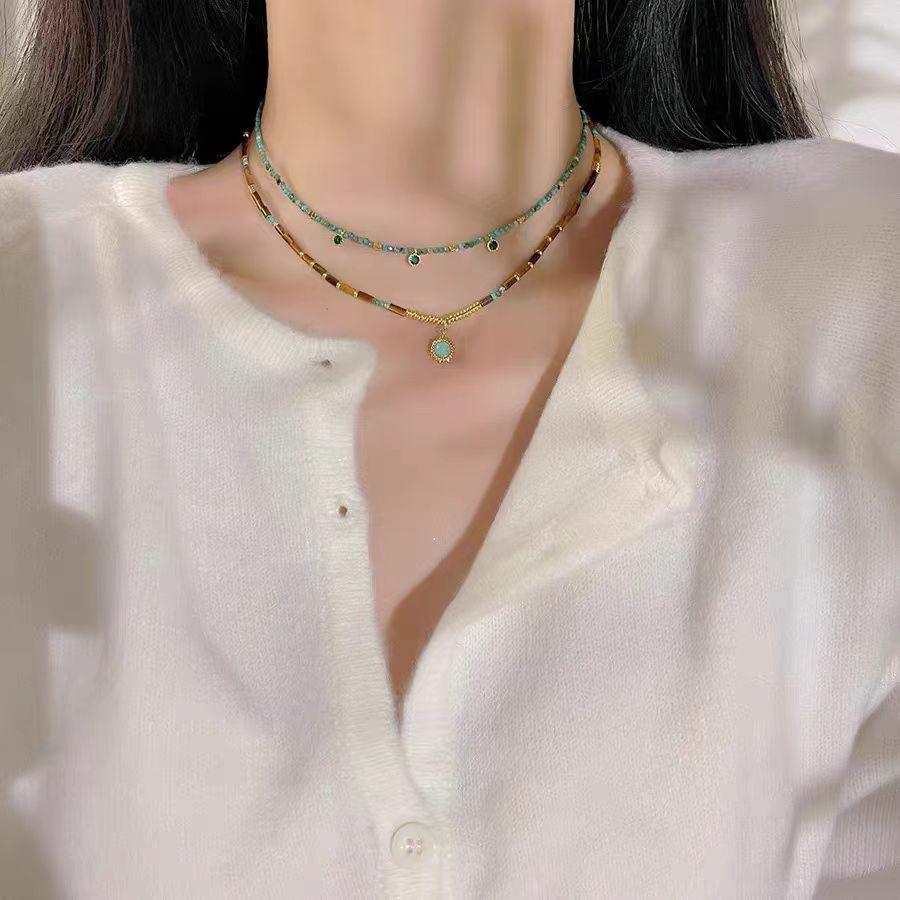 European and American Style Hip-hop Necklace, Women's Double-layer Bead Sweater Chain