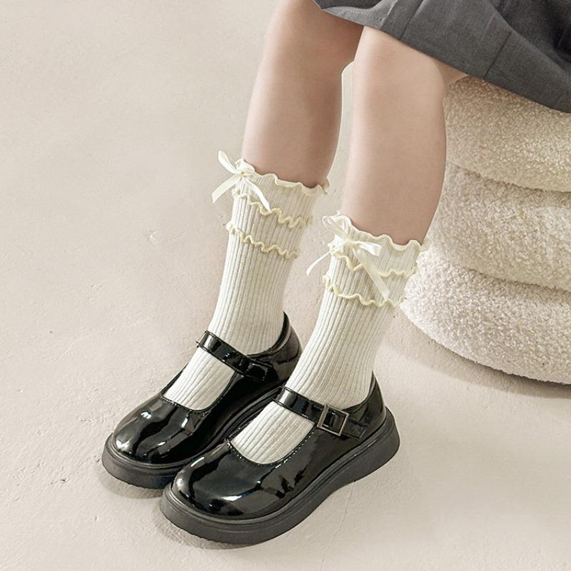 Girls Sweet Cute Ruffle Lace Bows Socks Korean Princess Socks for Children White Black Bow Toddler Cotton Lolita Ankle Socks