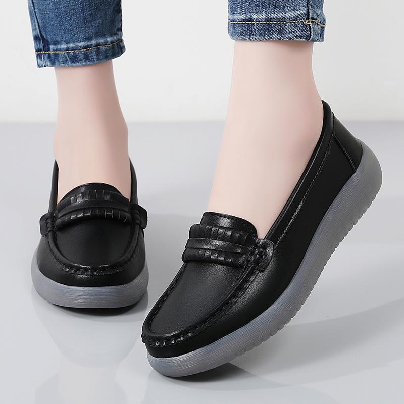 Women Black Moccasins Driving Shoes Flats Casual Nurse Shoes Loafers Simple Soft White Office Shoes Large Size