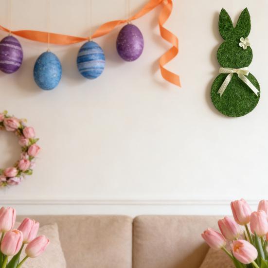 Easter Bunny Door Sign Wooden Welcome Bunny Sign with Bow Farmhouse Hanging Rabbit Wreath for Front Door Porch Wall Home Indoor Outdoor Decor