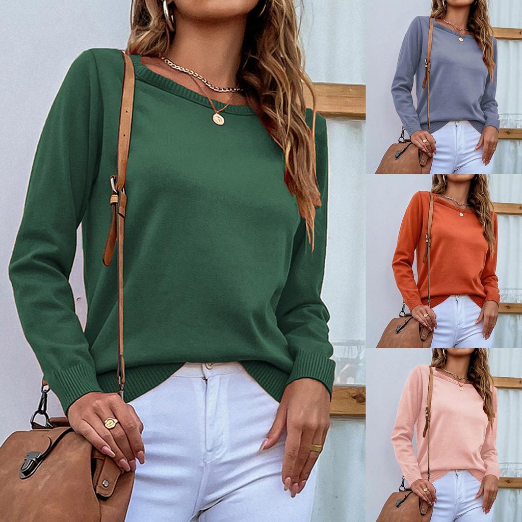 Women's Casual Fashion 2022 Long Sleeved Knitting Solid Color Sweater Top