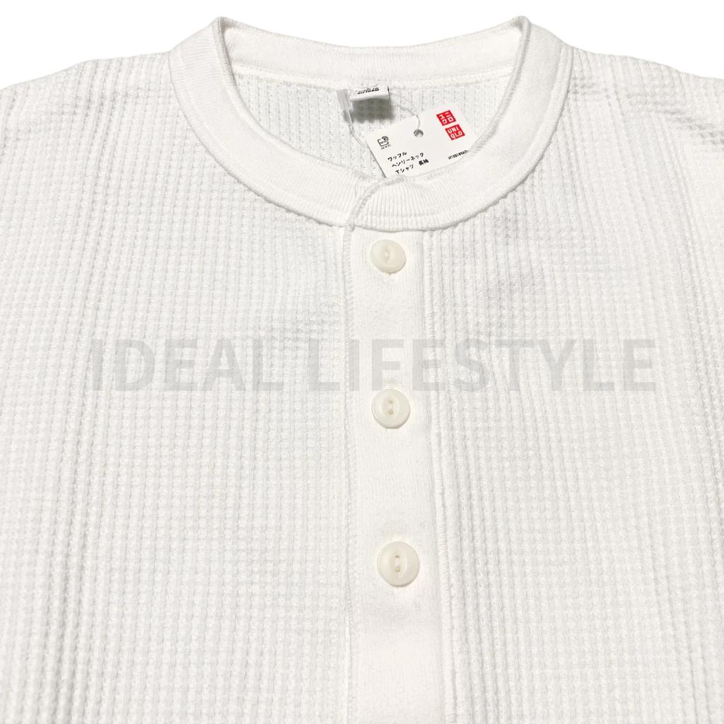 UNIQLO Waffle Henley Neck Long-Sleeve T-Shirt S-4XL Round-hem Men 486104 NWT