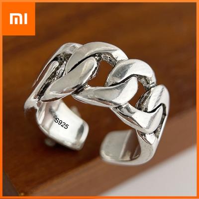 925 Sterling Silver Rings for Women Couple Minimalist Handmade Simple Retro Chain Shape Ring Fine Jewelry Gift Prevent Allergy