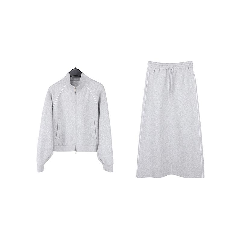 

THE MIND Spring 2026 Casual Sports Set: Double-Zip Hoodie + Skirt T6202C S