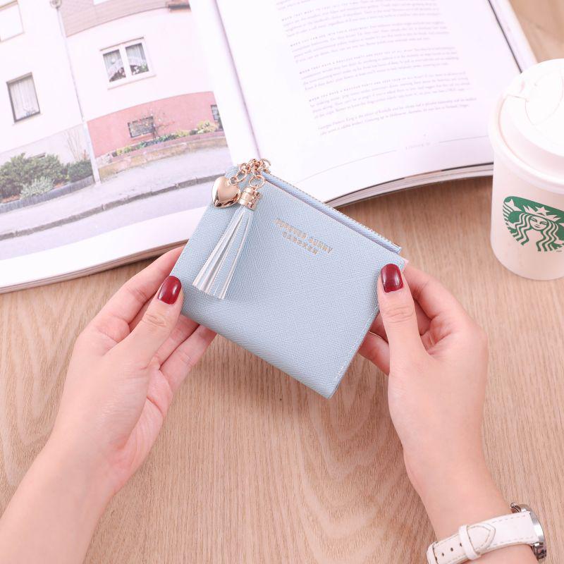Korean Style Women's Trendy Leather Wallet - Short Cross-grain, Snap Closure, with Zippered Coin Purse