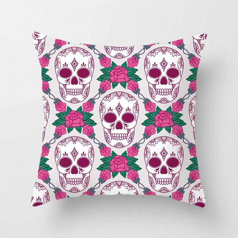 Față de pernă cu flori cu craniu geometric cu imprimare decorativă, pătrată, canapea mașină, husă de pernă de modă 45*45cm Îmbunătățirea casei