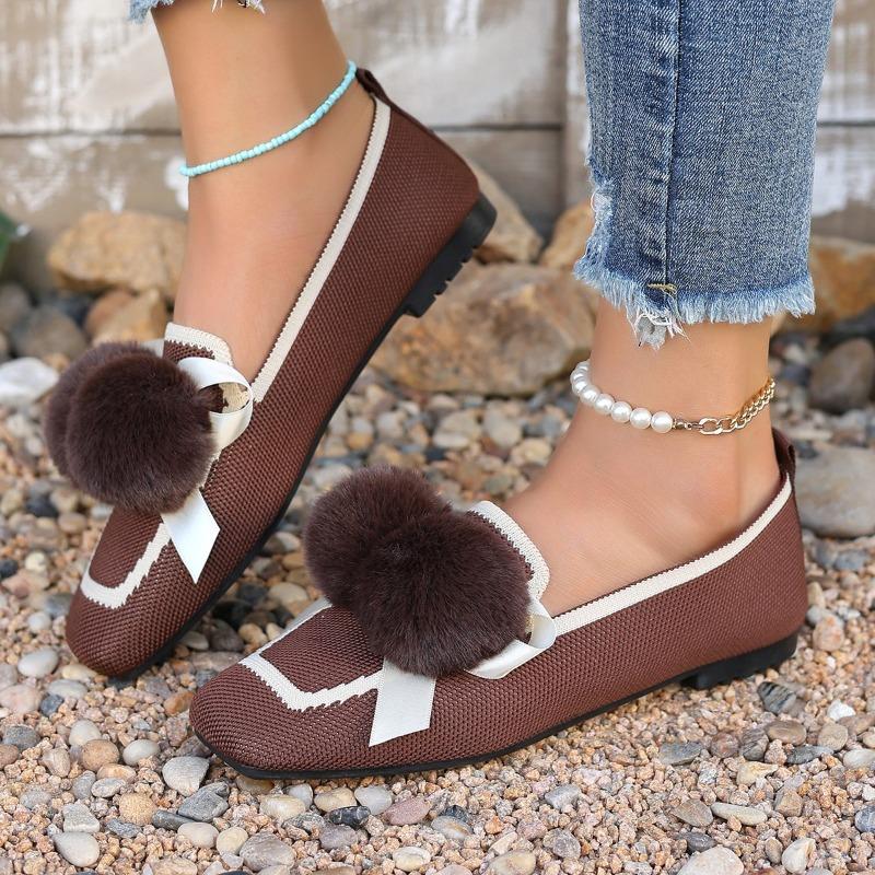 Autumn New Flat Shoes Women's Square Head Shallow Mouth Mesh Cloth Breathable Butterfly Knot Soft Sole Non-slip Single Shoes