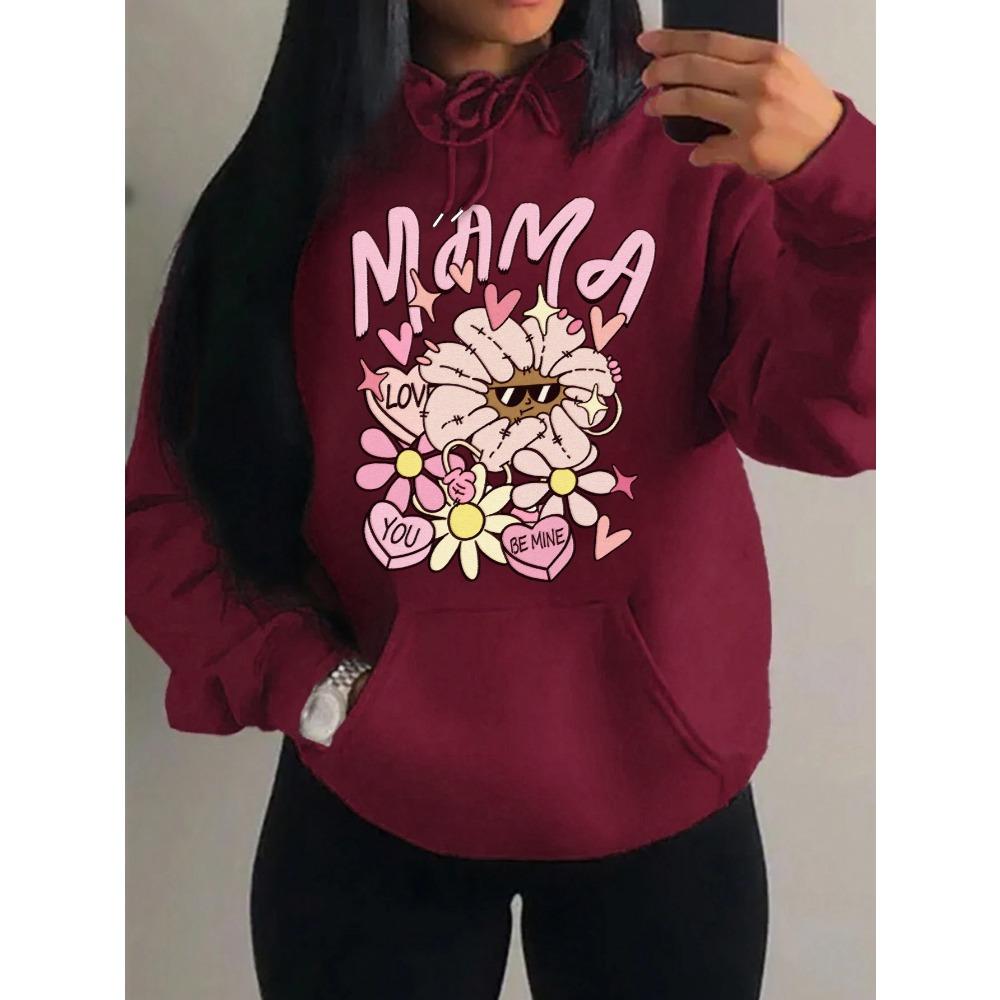 Mama Love You Beautiful Flower Pattern Hoodies Women Casual Comics Clothing Harajuku Y2K Hoody Autumn Fleece Woman