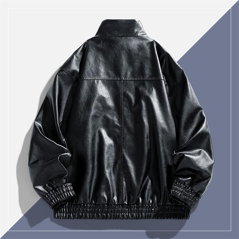 American locomotive baseball jersey washed leather jacket men's spring and autumn lapel wide
