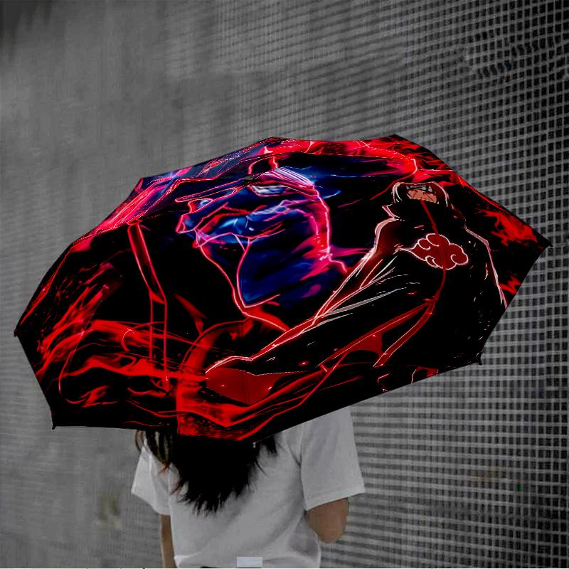 Dark Anime Ninja Character Automatic Folding Umbrella - 8-Rib Travel Umbrella with Auto Open/Close & Portable, Gift for Christmas, Birthdays