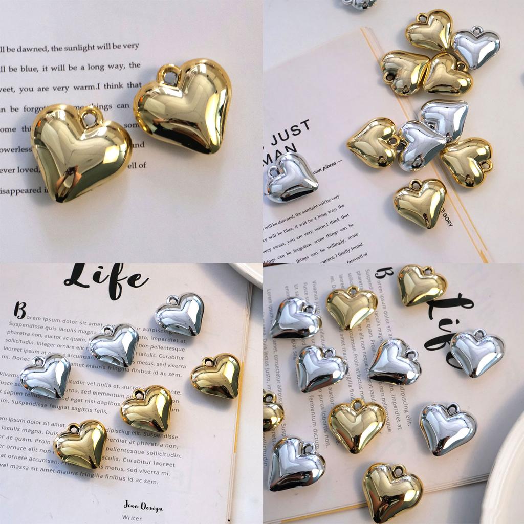 10x Glossy Heart Shaped Pendant Sweet Cool Heart Charm with Hole DIY Necklace Jewelry Making Backpack Keychain Charm