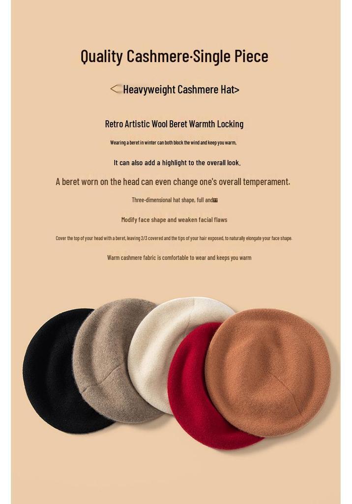 100% Pure Cashmere Women's Knitted Beret - Autumn/Winter Korean Style Streetwear