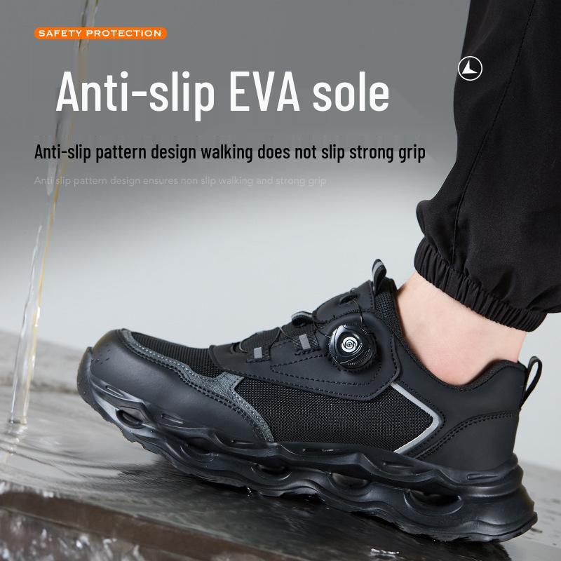 Men s Lightweight Breathable Anti-Smash Safety Shoes with Rotating Buckle and Air Cushion Sole Black 38
