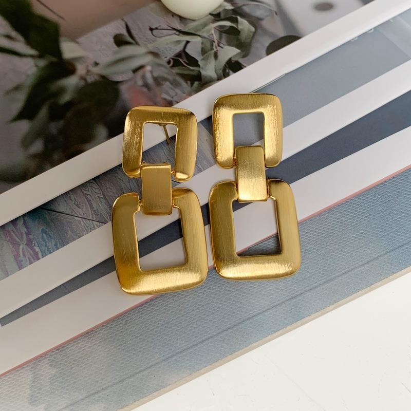 European And American Square Fashion Simple Minority Design Sense Of Individuality Retro Ins Style Versatile Metal Earrings