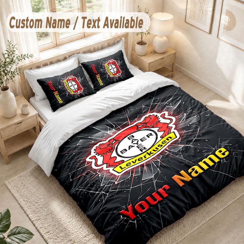 Custom Name Bedding Set 3 PiecesBayer Leverkusen Football Print Duvet Cover + 2 Pillowcases Soft Bed Decor