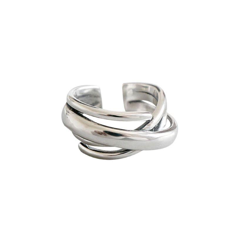 Korean Vintage Knotted Woven S925 Sterling Silver Ring for Women