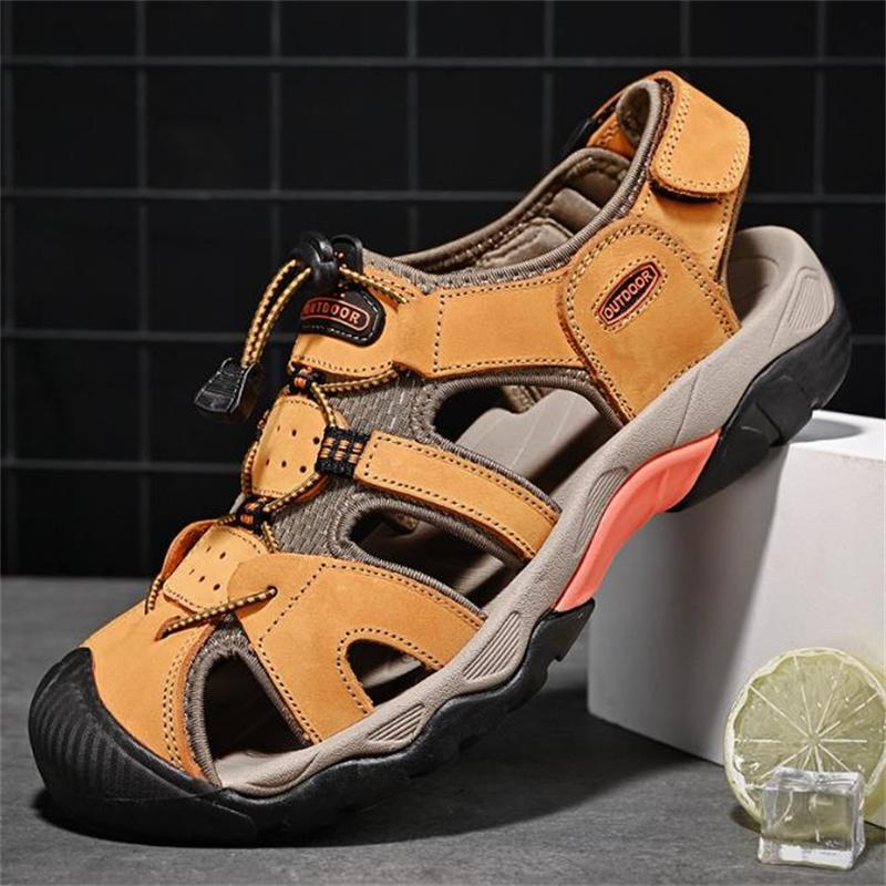 Summer Men Sandals Genuine Leather Mens Casual Shoes Breathable Outdoor Sandals for Men Beach Shoes Slippers Fashion Roman Shoes