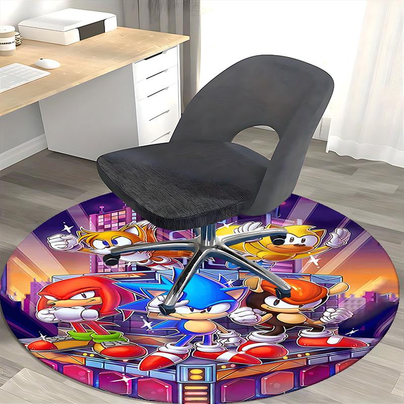 1pc Sonic the Hedgehog Anime Cartoon Design Round Carpet - Office Chair Mat, Non-Slip Rug for Home Decor, Living Room, Bedroom, Game Room, Dormitory,