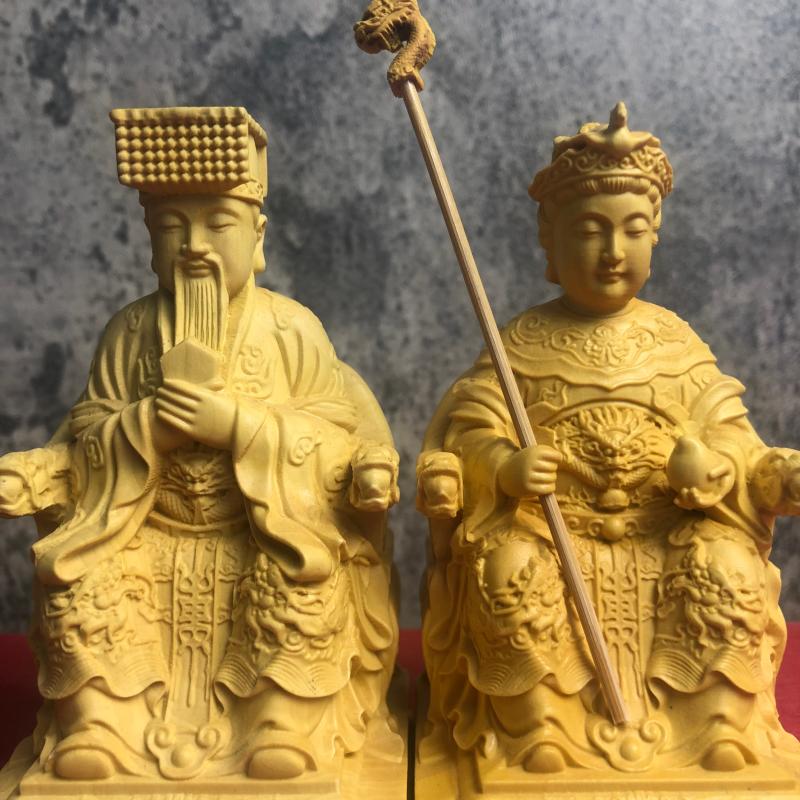 Exquisite Cypress Wood Carved Jade Emperor Statue, Heavenly Emperor Figurine for Buddhist Altar Worship & Home Decor, Divine Art