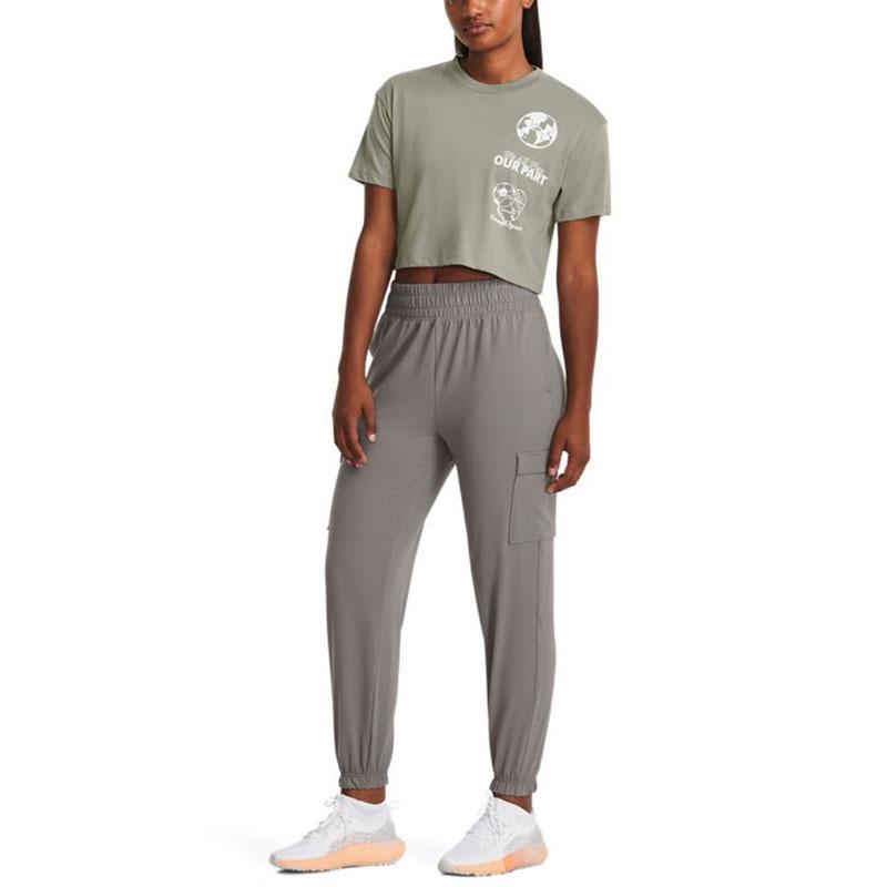 Under Armour Meridian Solid Color Elastic Waist Training Sports Stretch Knit Pants Women Pants Gray 1382524-294