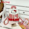 Cute Hello Kitty And Plaid Pattern Girl Canvas Backpack For Daily Use