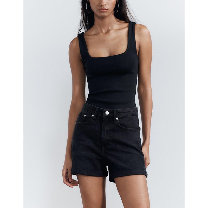 Summer Women's Strap Trim Hemming Trousers High Waist Loose Comfortable Edition Type Denim Shorts 8197107