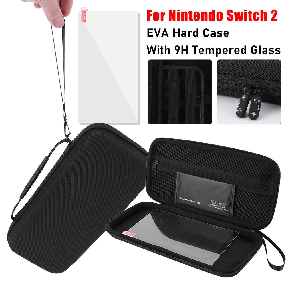 For Nintendo Switch 2 EVA Hard Case With Anti-scratch 9H Screen Protector Tempered Glass Shockproof Carrying Case Organizer Bag