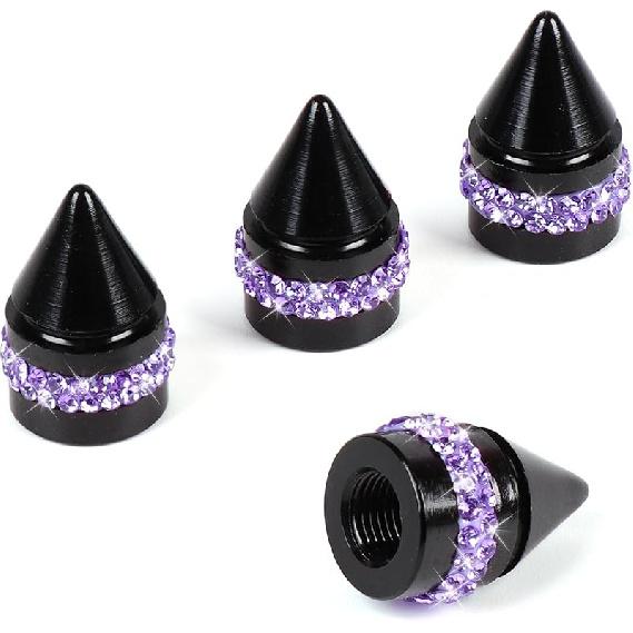 Bling Tire Valve Caps, Handmade Crystal Rhinestone Dimand Tire Caps, 4 Pack Aluminum Alloy Universal Valve Stem Caps Bling Car Accessories for