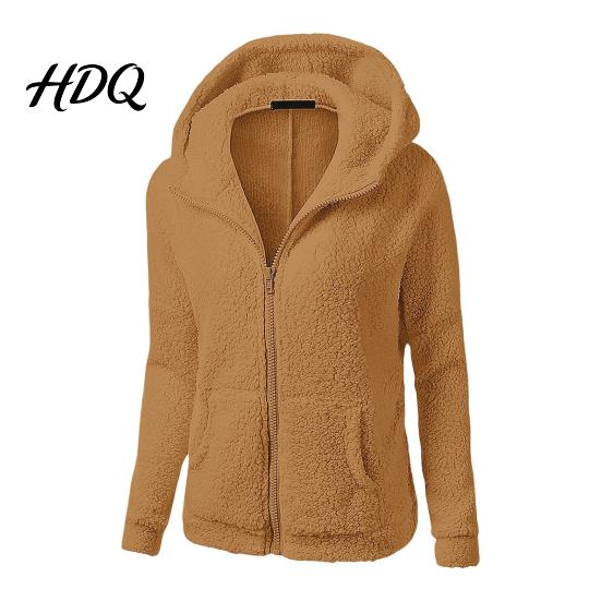 Casual Warm Jacket Women Full Zip Fleece Hoodie Solid Color Hooded for Coat with Pockets Fall Winter Loose Fit Daily Wear