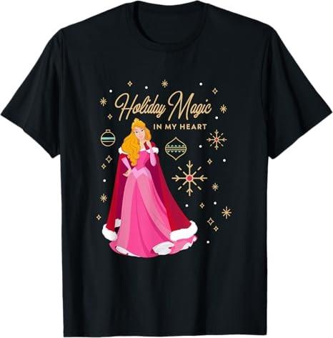 Princess Aurora Holiday Magic In My Heart Black TShirt S