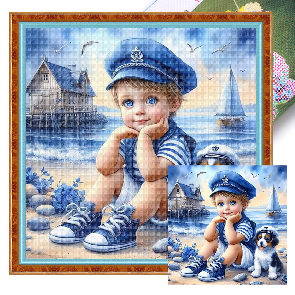 Full Embroidery Eco-cotton Thread 11CT Printed Girl Cross Stitch Kit Art 45x45cm