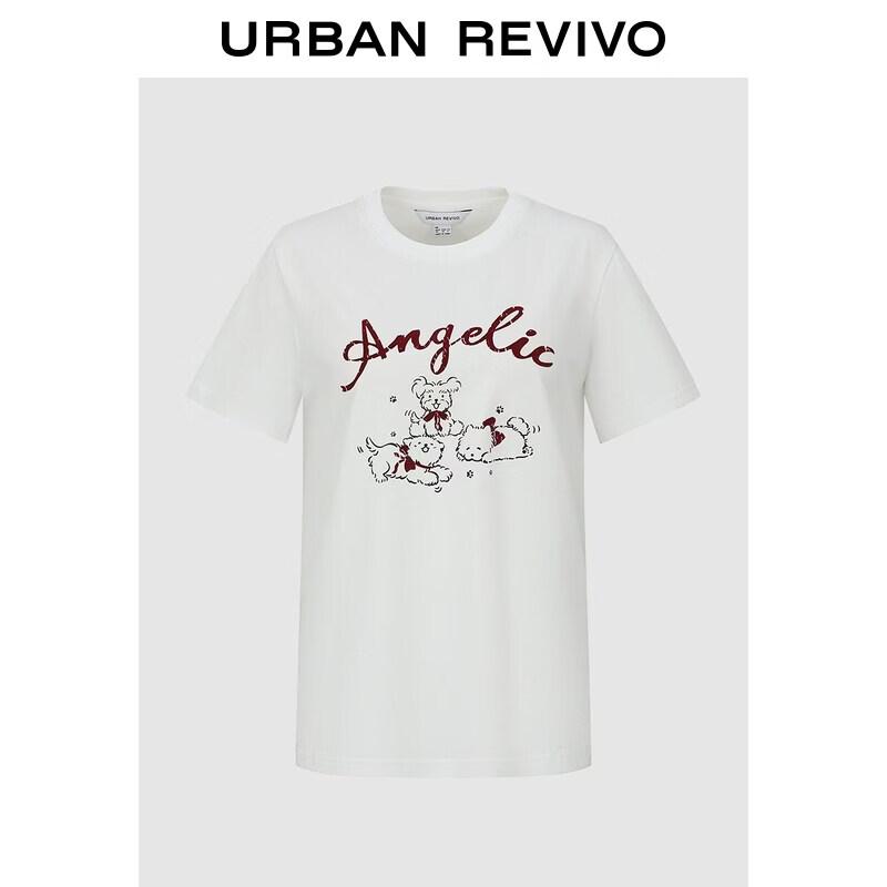 UR 2026 Women s Casual Distressed Puppy Print Round Neck T-shirt XS