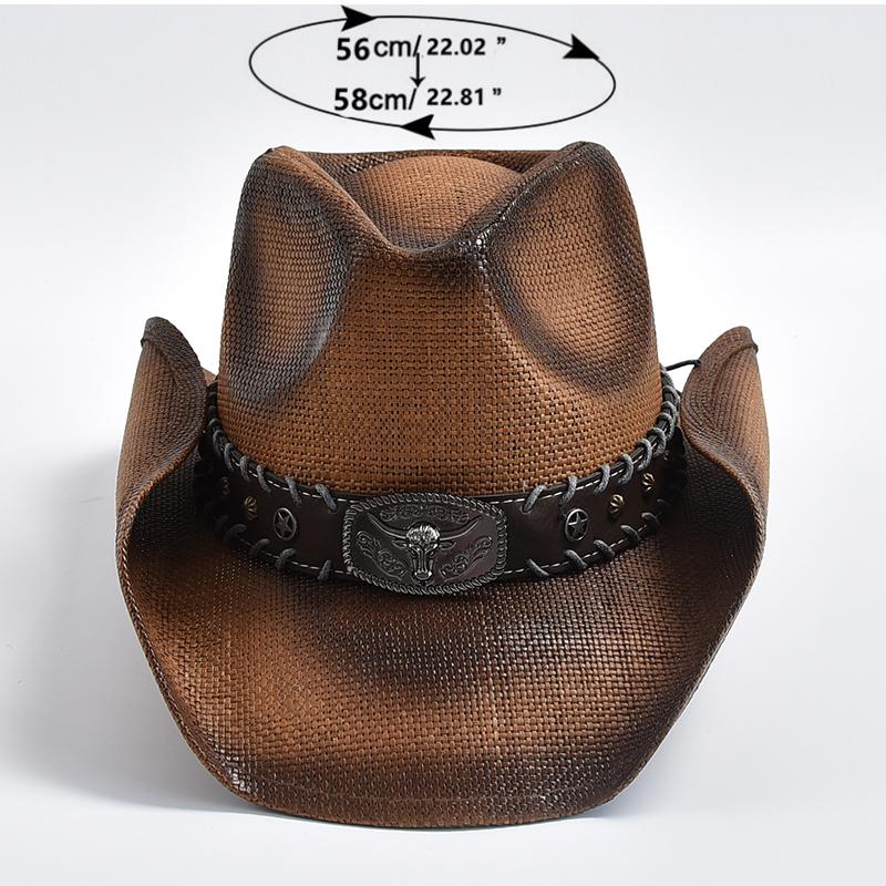 New Men's Women's Vintage Western Cowboy Hat Handmade Straw Weaving Beach Sun Hat Gentleman Lady Cowgirl Jazz Hat