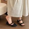 Butterfly-knot Polka Dot Women Slippers Summer Thick Heel Shoes Street Style Open Toe Vacation Party Dress Slides