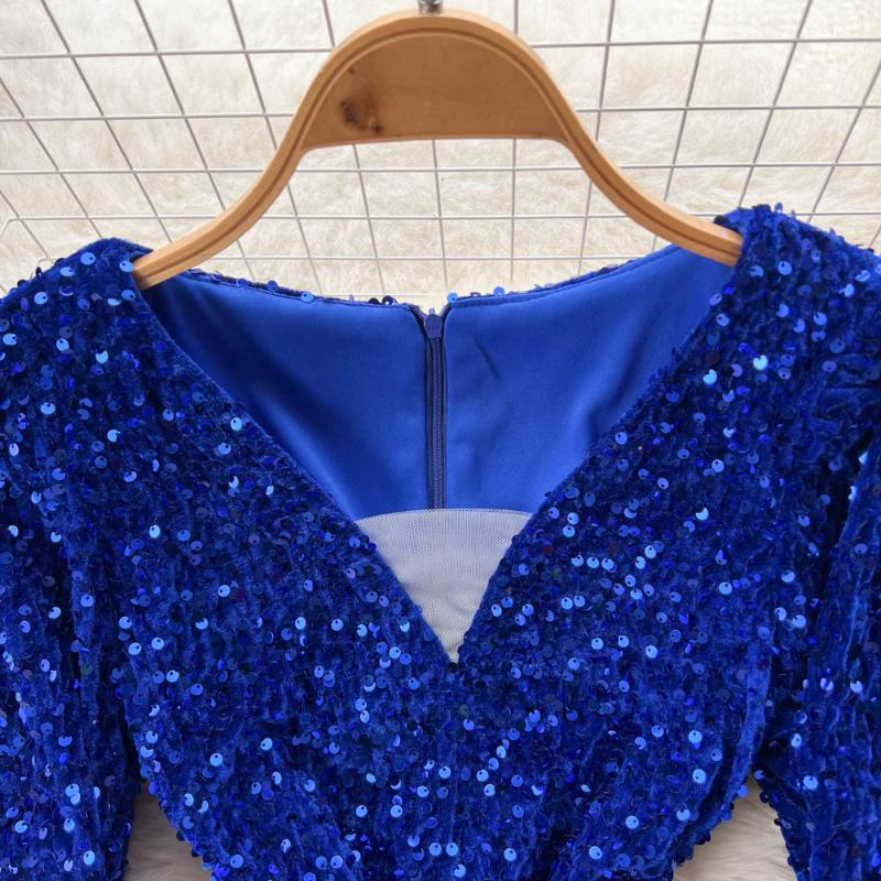 Winter Chic Sequin New One Piece Dress V-neck Long Sleeve Sexy Club Dresses Female Korean Fashion Vintage Evening Party Dress 2024