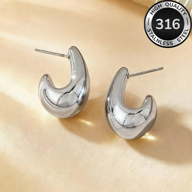 316 Stainless Steel Water Drop Earrings for Women, 18K Gold Plated, Cold Style, Light Luxury Titanium Steel, European and American Niche Design