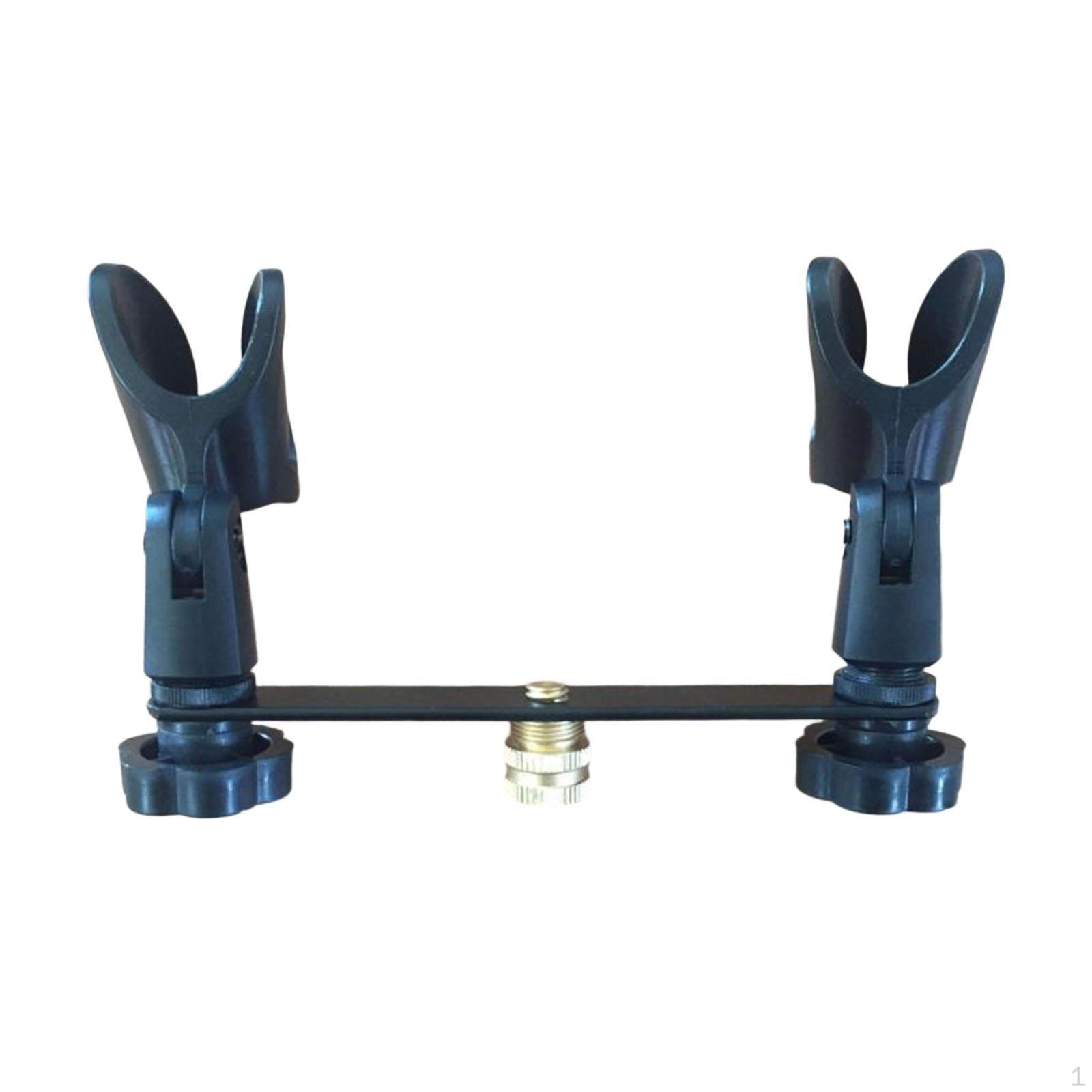 

Two s Clips 180° Adjustable Non Slip for Studio Recording Easy Setup Black 1 to 2 Mic Mount Clamp