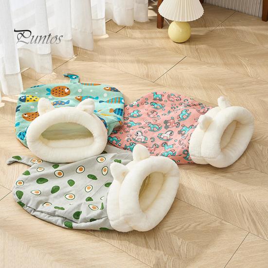 Winter Cat Sleeping Bag Cozy Semi-Enclosed Pet Sack for Indoor Cats 360-degree Wrap Self-warm Plush Cat Bed for Small Pets