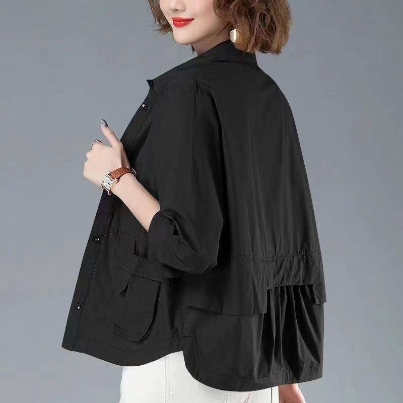 Fashion Single-breasted Solid Color Jackets Tops Female Spring All-match Loose Casual Long Sleeve Pockets Coats Women's Clothing
