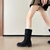 Women's Retro Chunky Heel Tassel Boots - Suede Mid-Calf Ruched Cowboy Style for Autumn/Winter