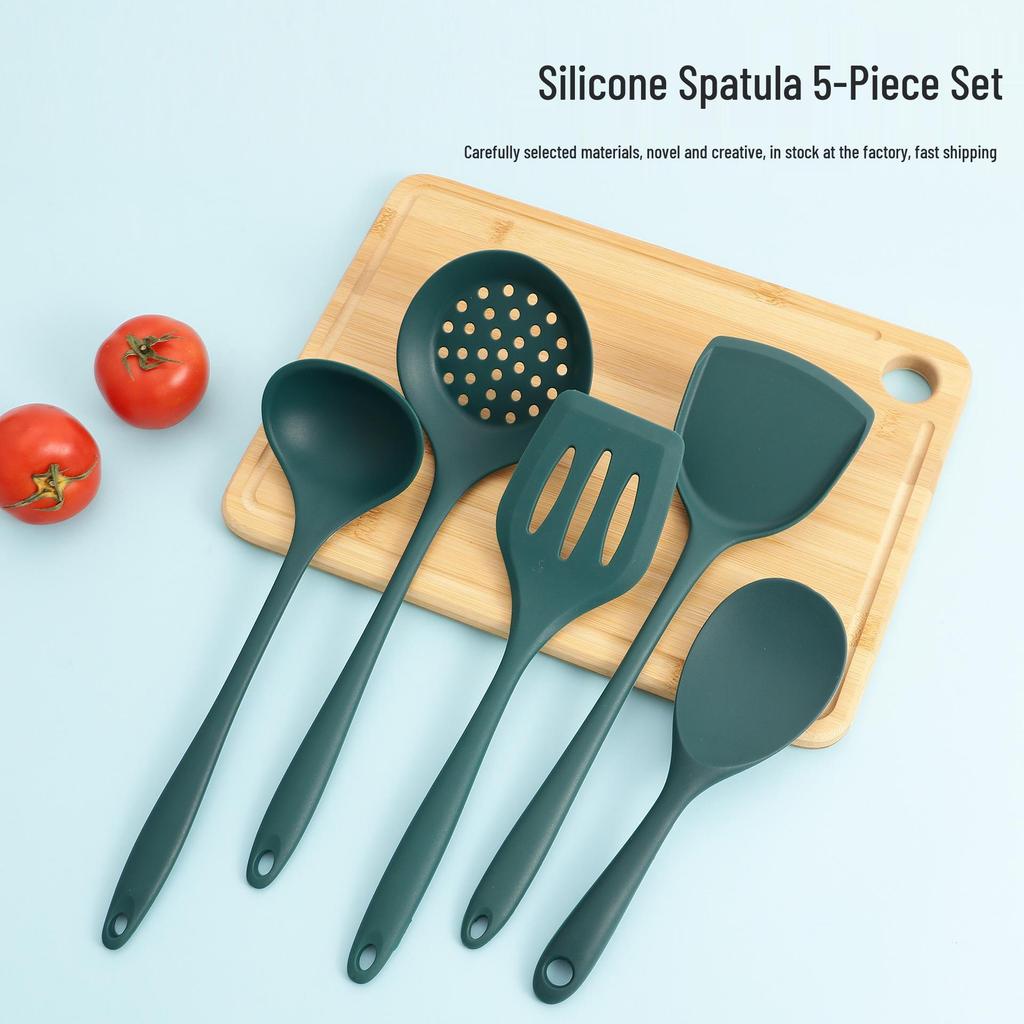 Silicone Kitchenware Set: Non-stick Spatula, High-Temperature Stir-fry, Rice & Soup Spoons, Slotted Spoon