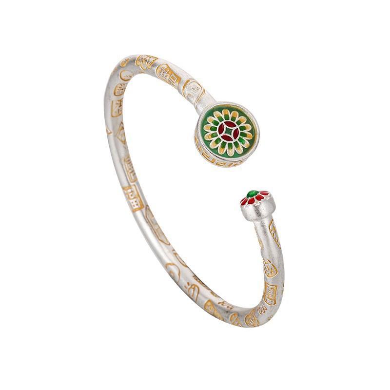 Love and Fashion2025New enamel sunflower bracelet with auspicious words, women's new Chinese-style light luxury open bracelet