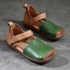 Johnature Retro Genuine Leather Sandals For Women's Mixed Colors Square Toe Soft Sole Flat Shoes