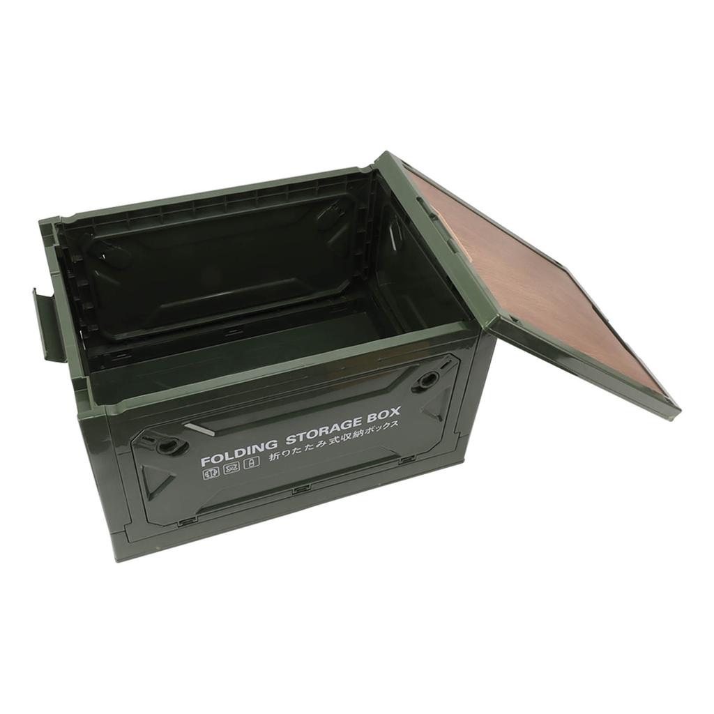 Folding Camping Storage Box with Wooden Lid Collapsible Storage Bin Container with Wheels for Car Camping Picnic