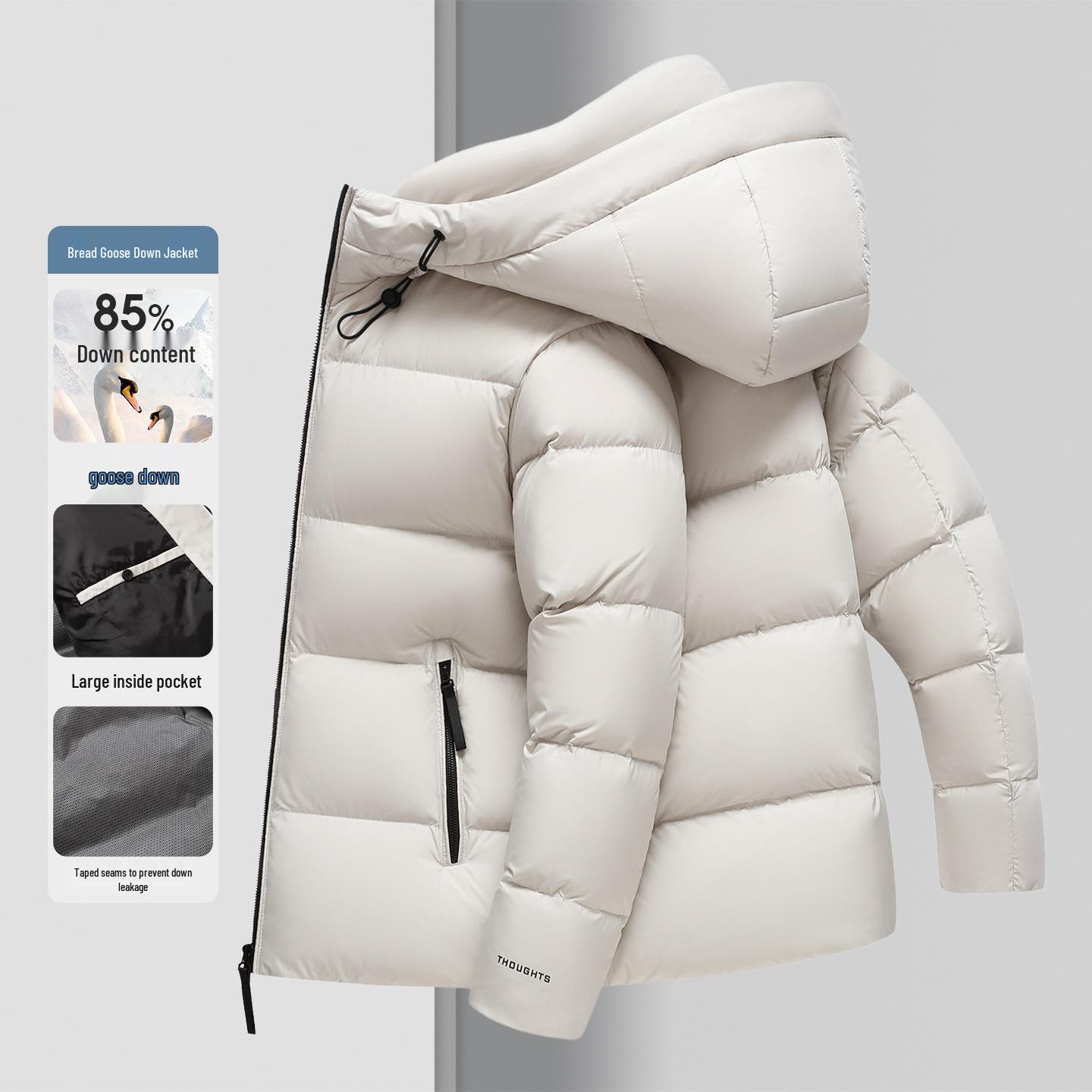 

Men s Trendy Winter Hooded Goose Down Puffer Jacket - 85% White Goose Down, Thickened, Non-Detachable, Hot Item 185